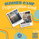Advertisement picture for the Summer Camp proprioception Week with images of campers performing activities